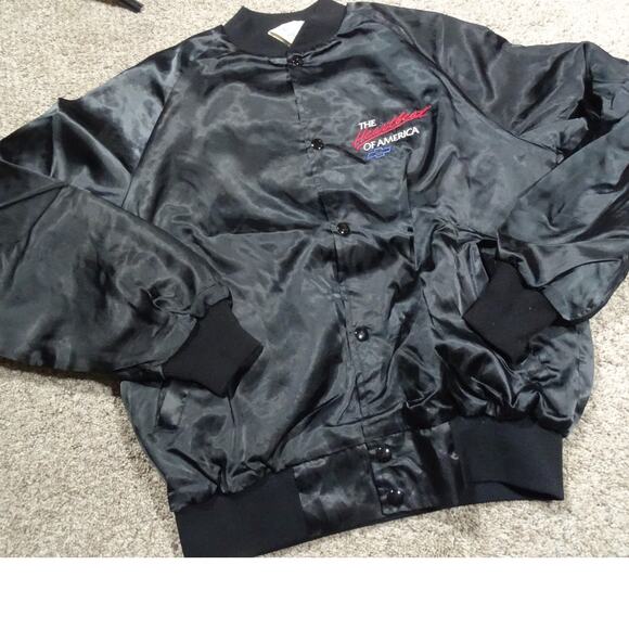 Vtg Westark Black Satin Chevrolet "Heartbeat of America" Bomber Jacket, Size M - Picture 2 of 10